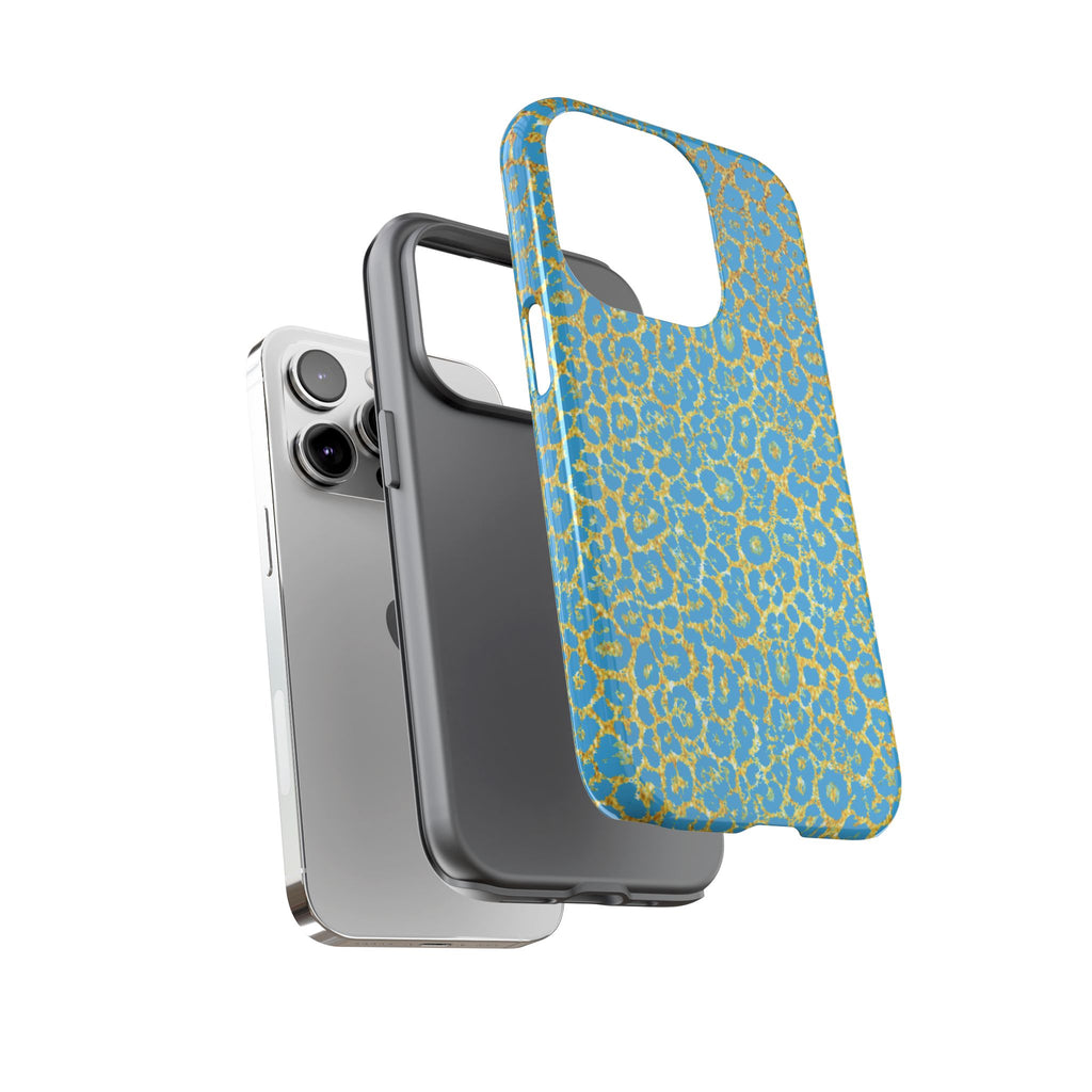 Blue Gold Leopard Tough Phone Case for iPhone, Galaxy, or Google Pixel