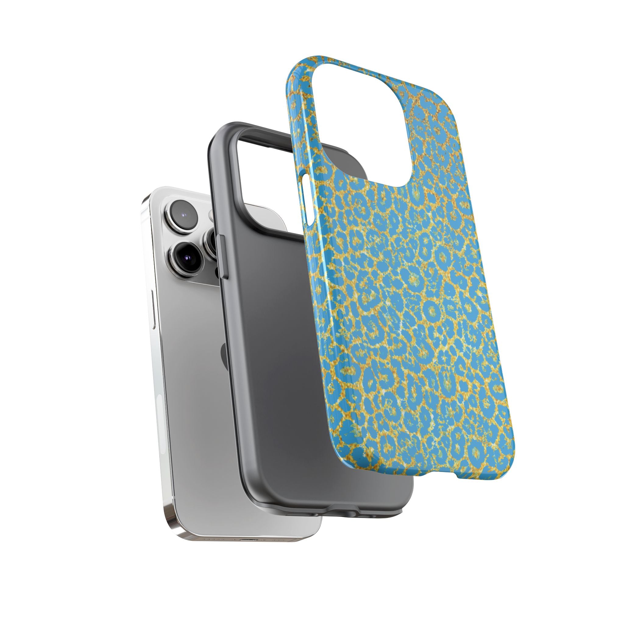 Blue Gold Leopard Tough Phone Case for iPhone, Galaxy, or Google Pixel
