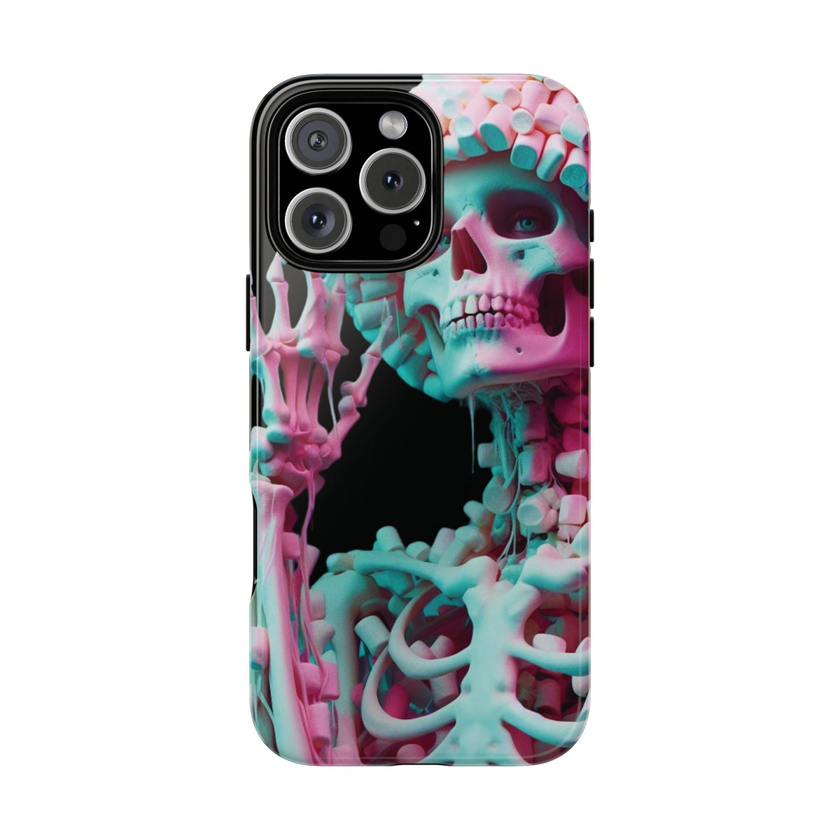 Neon Pink Skeleton (Black) Tough Phone Case for iPhone, Galaxy, or Google Pixel