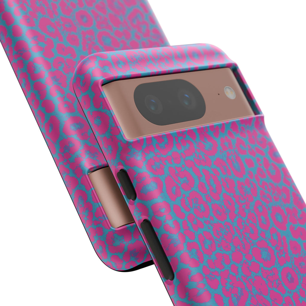 Pink Blue Leopard Tough Phone Case iPhone, Galaxy, or Google Pixel