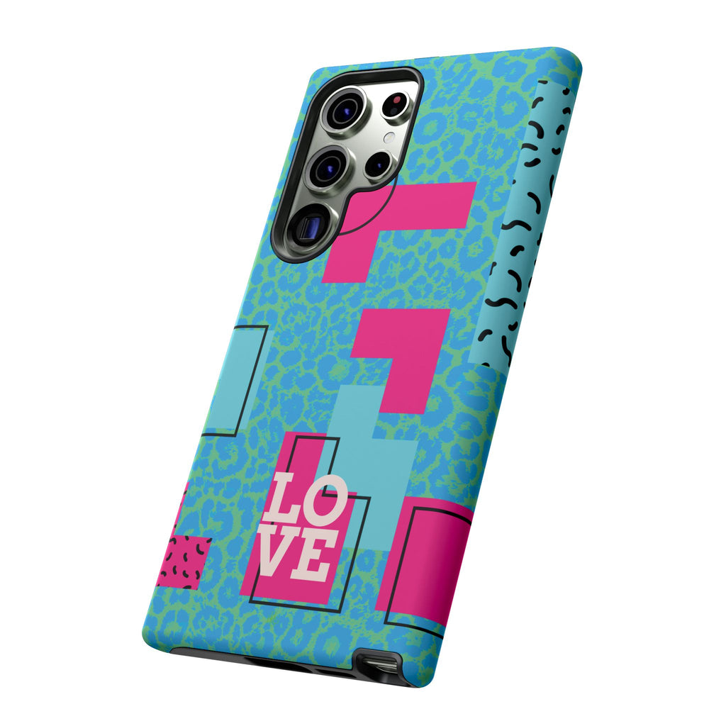 LOVE Aqua Blue Leopard RG Tough Phone Case iPhone, Galaxy, or Google Pixel