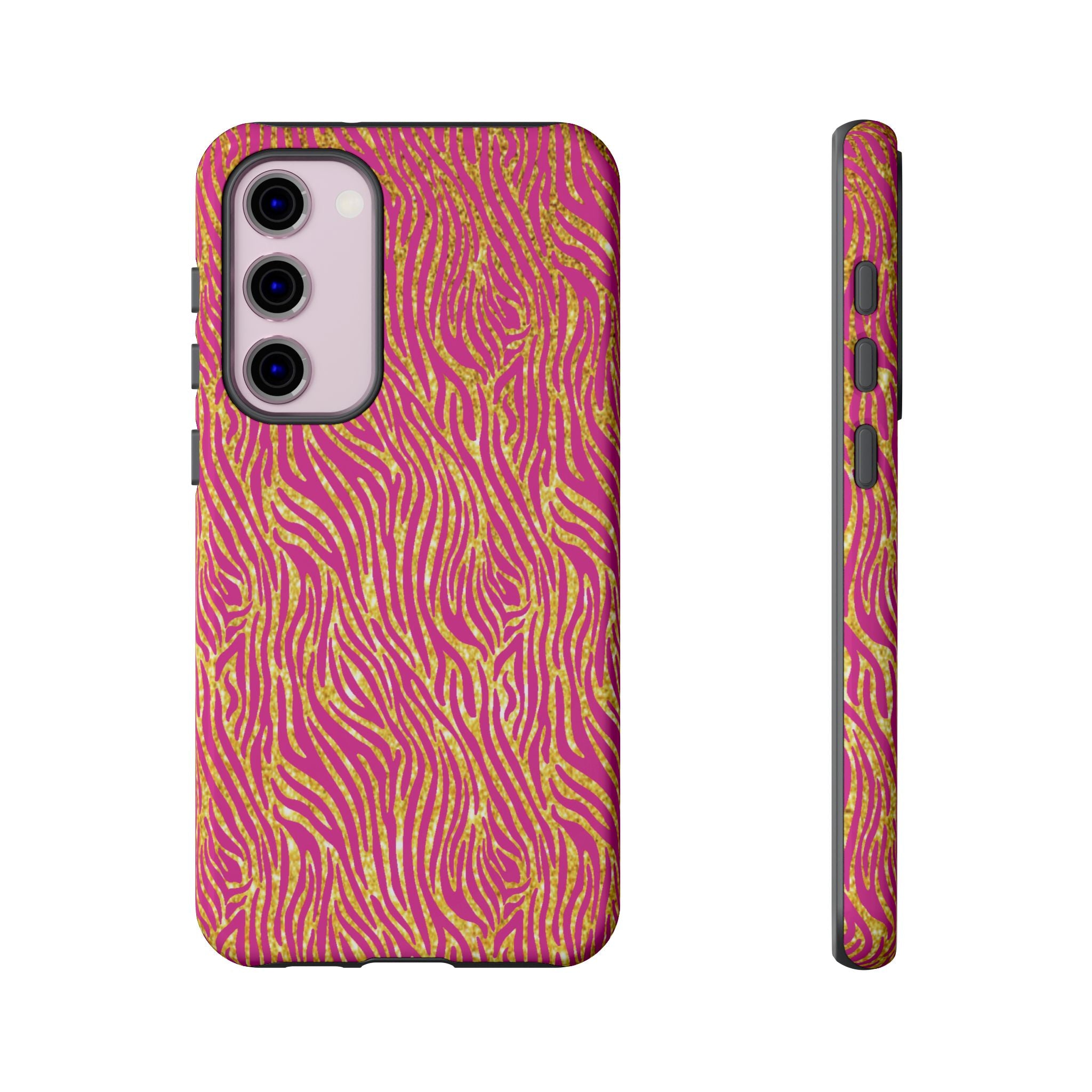 Pink Gold Zebra Print Tough Case for iPhone, Galaxy, or Google Pixel
