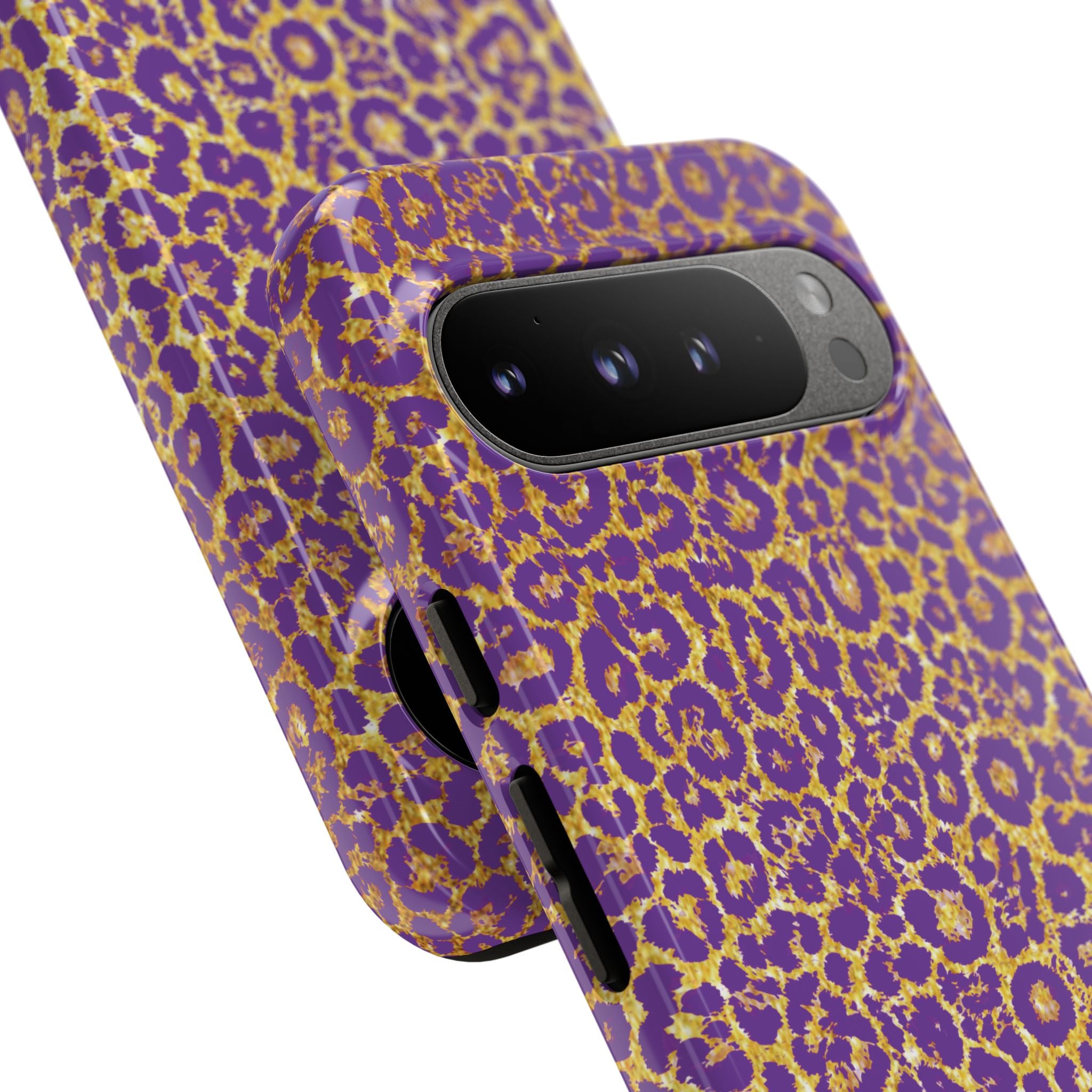 Purple Gold Leopard Tough Phone Case for iPhone, Galaxy, or Google Pixel