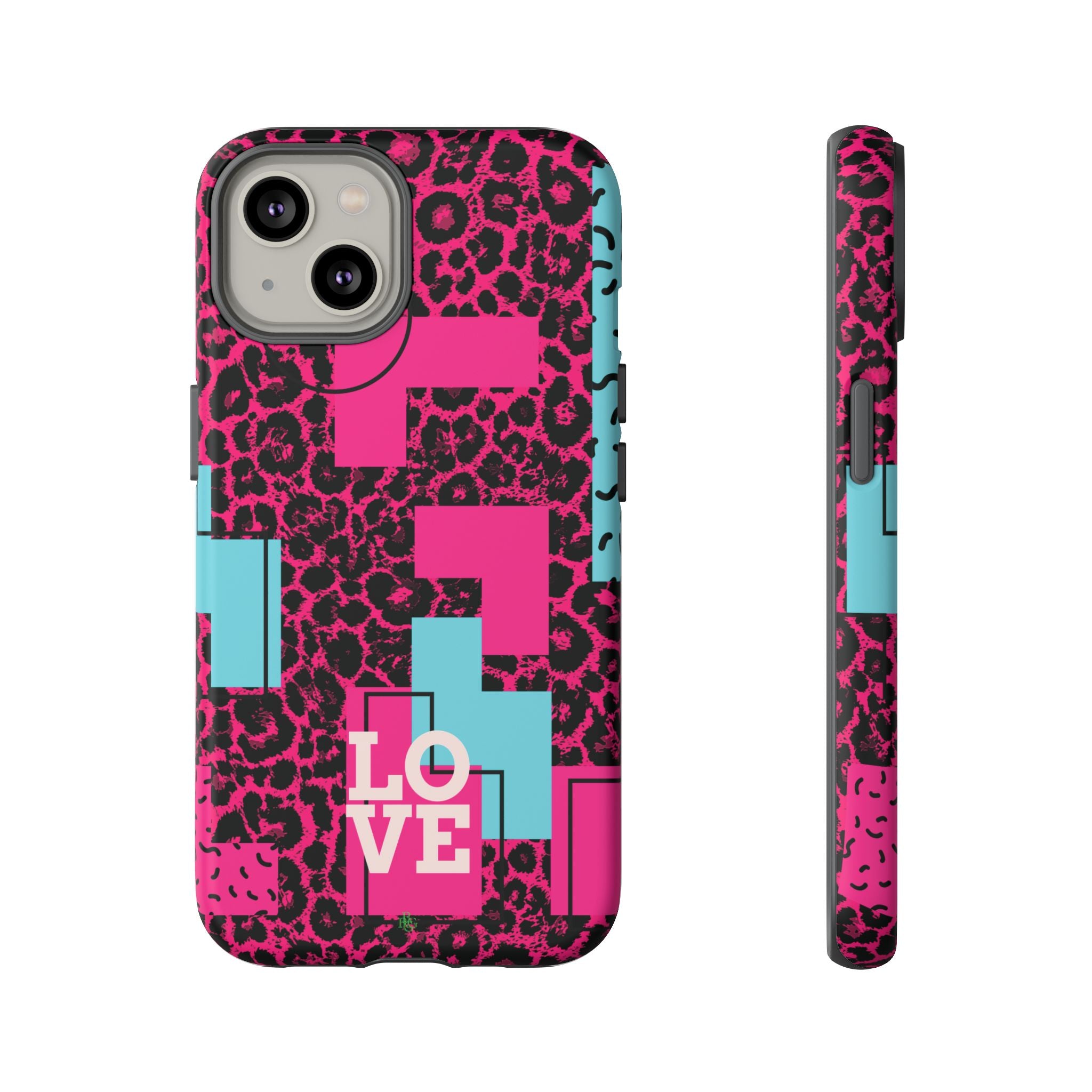 Pink Love Retro Blocks Leopard RG Tough Phone Case for iPhone, Galaxy, or Google Pixel