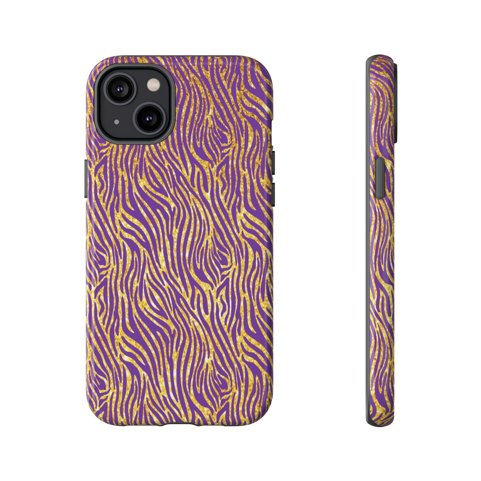 Vibrant Purple Gold Zebra Tough Phone Case iPhone, Galaxy, or Google Pixel