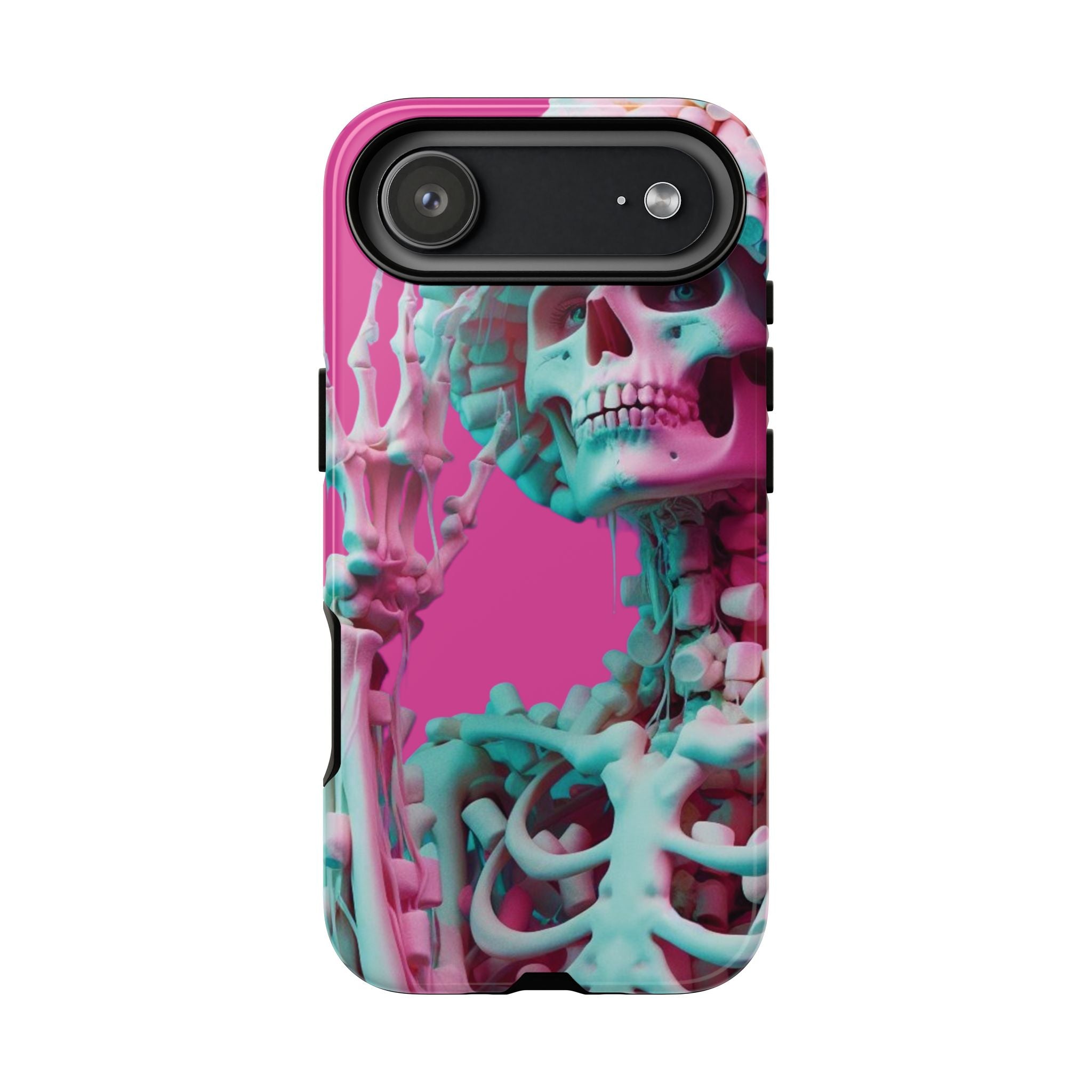 Neon Pink Skeleton Tough Phone Case for iPhone, Galaxy and Google Pixel