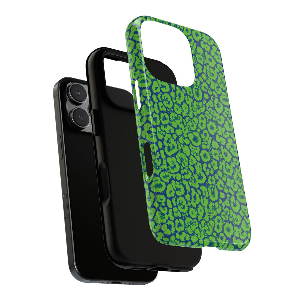 Blue Neon Green  Leopard Tough Phone Case for iPhone, Galaxy, or Google Pixel