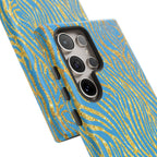 Blue Gold Zebra Tough Case for iPhone, Galaxy, or Google Pixel