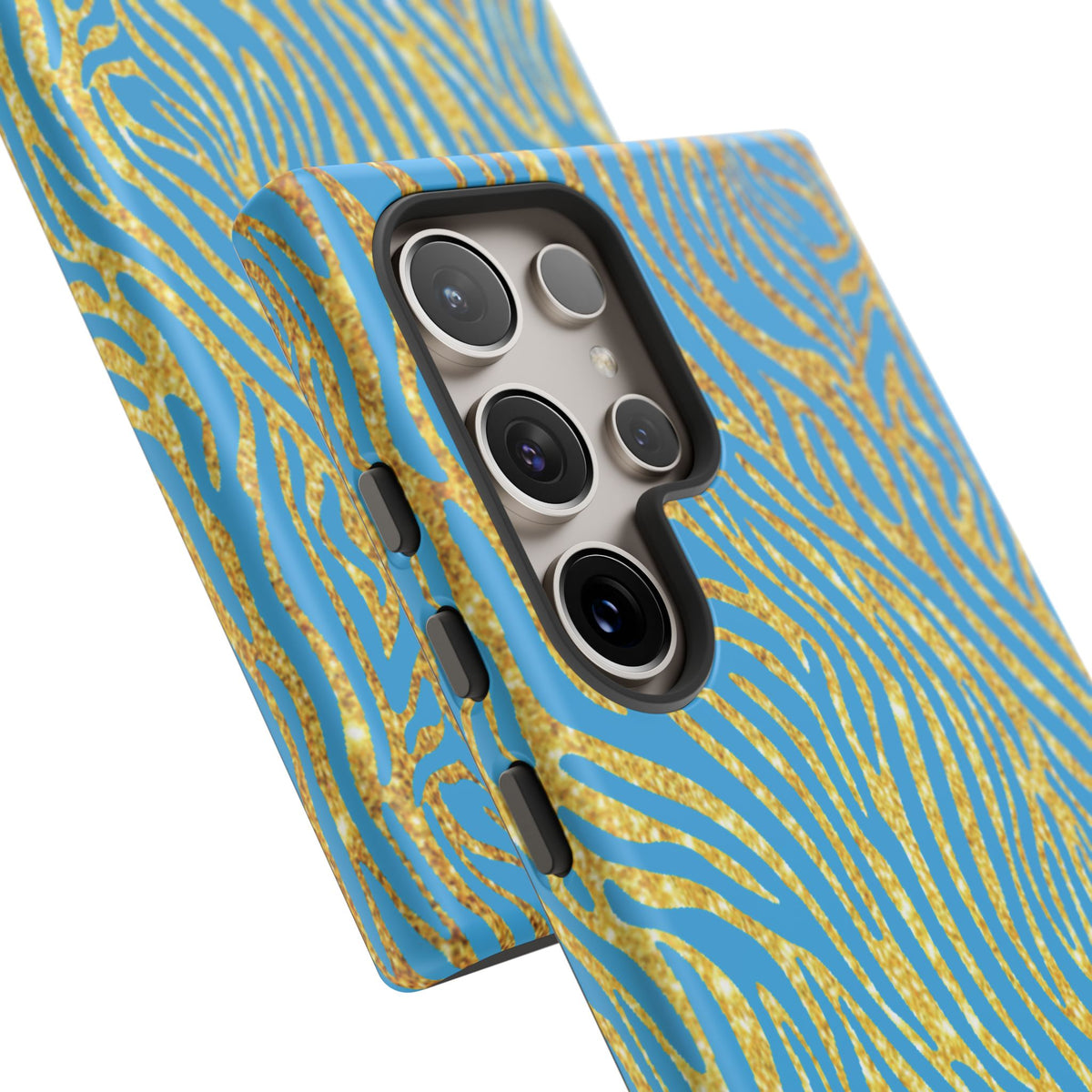 Blue Gold Zebra Tough Case for iPhone, Galaxy, or Google Pixel