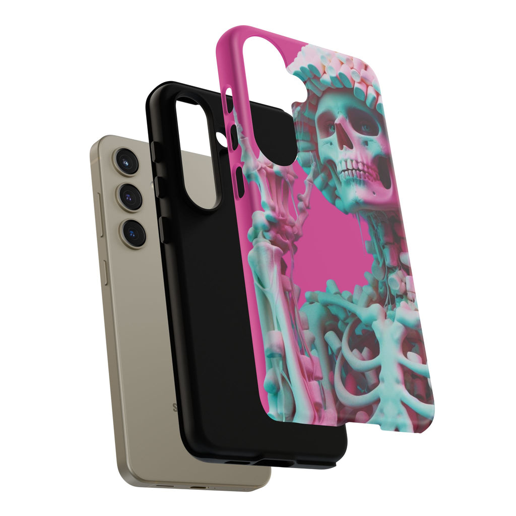 Neon Pink Skeleton Tough Phone Case for iPhone, Galaxy and Google Pixel