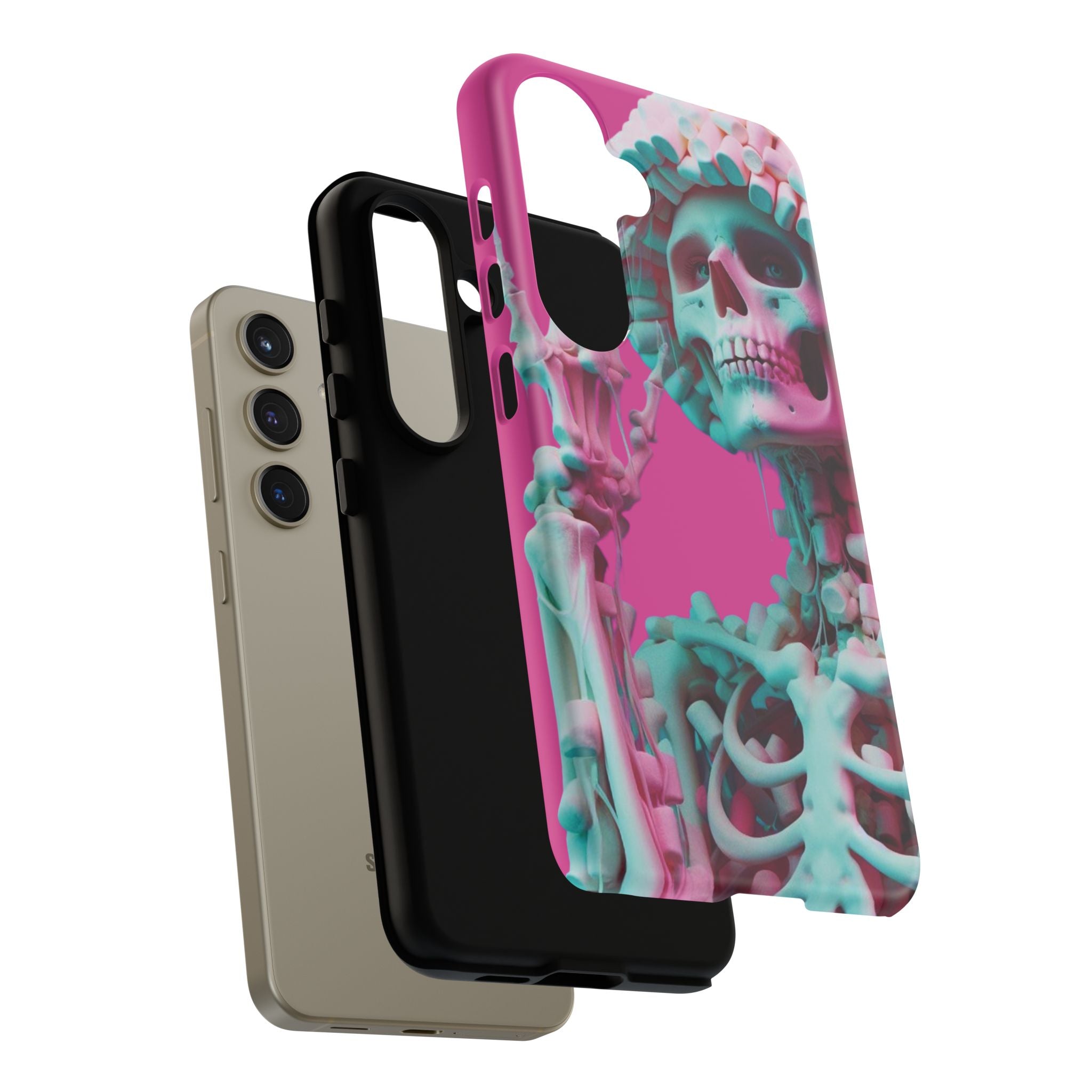 Neon Pink Skeleton Tough Phone Case for iPhone, Galaxy and Google Pixel