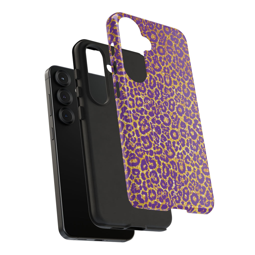 Purple Gold Leopard Tough Phone Case for iPhone, Galaxy, or Google Pixel