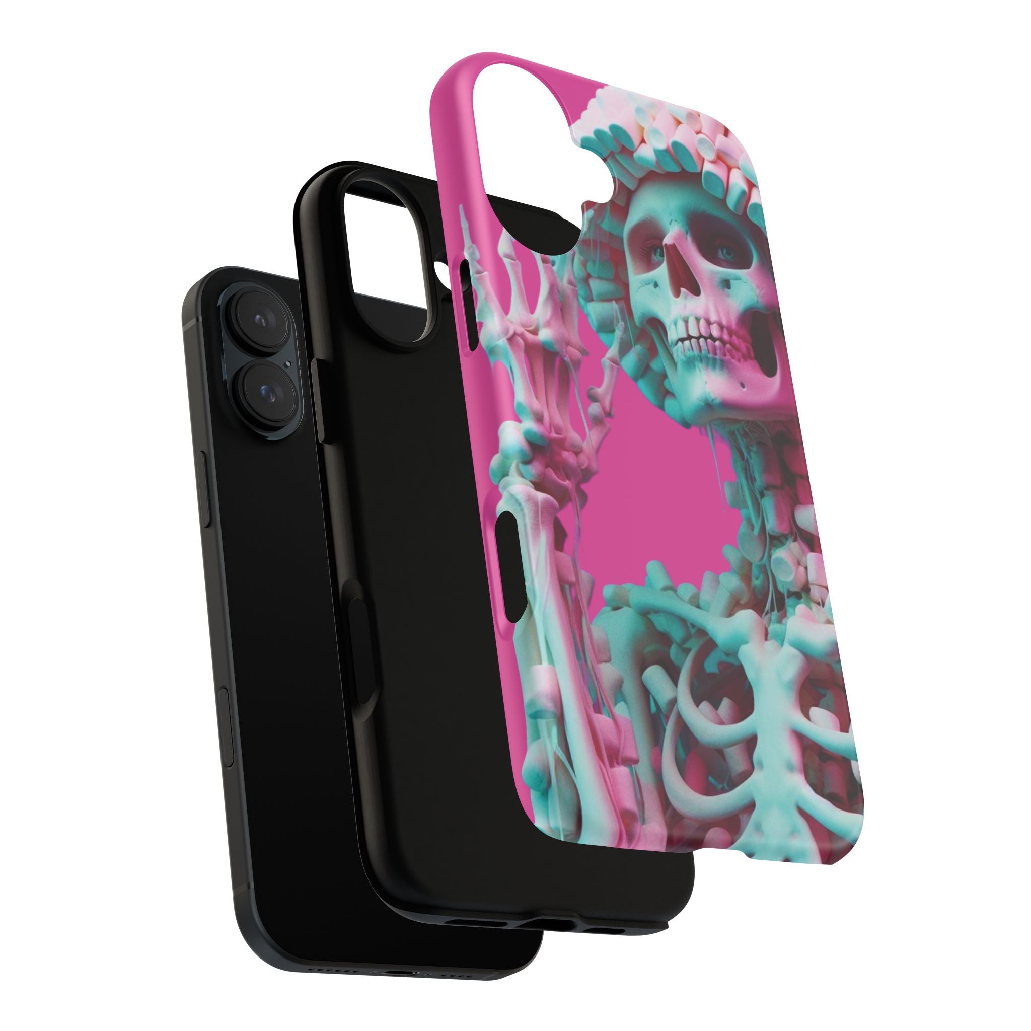 Neon Pink Skeleton Tough Phone Case for iPhone, Galaxy and Google Pixel