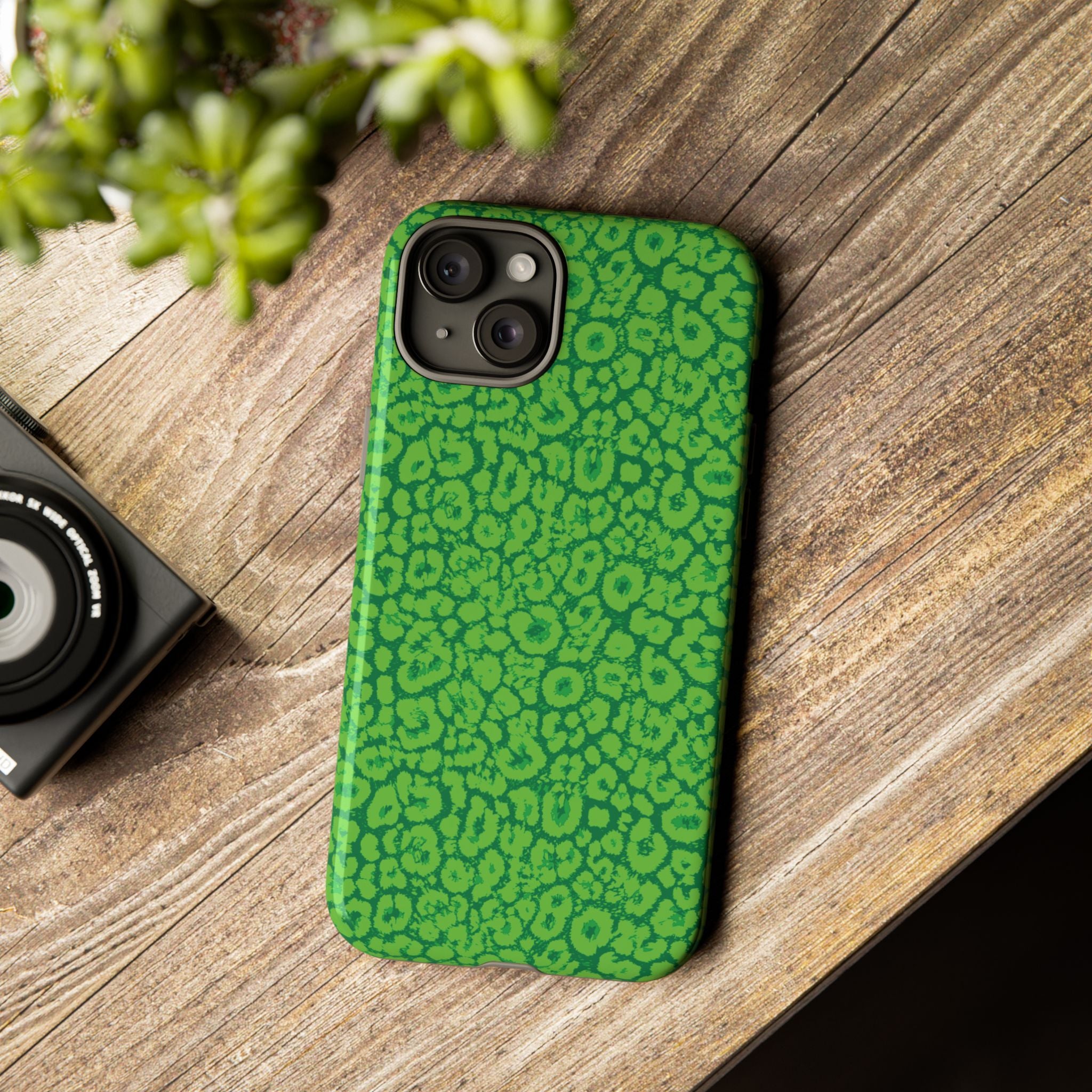 Neon Green Leopard Tough Phone Case for iPhone, Galaxy, or Google Pixel