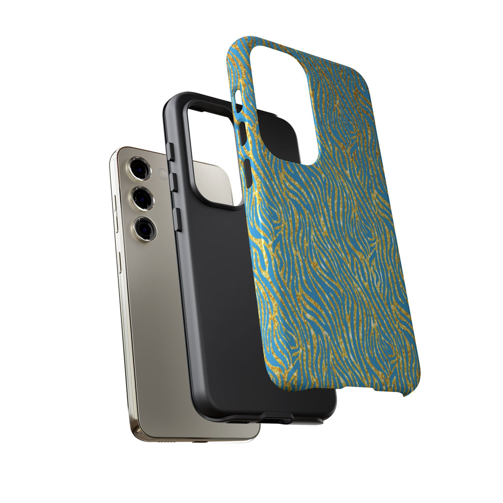 Blue Gold Zebra Tough Case for iPhone, Galaxy, or Google Pixel