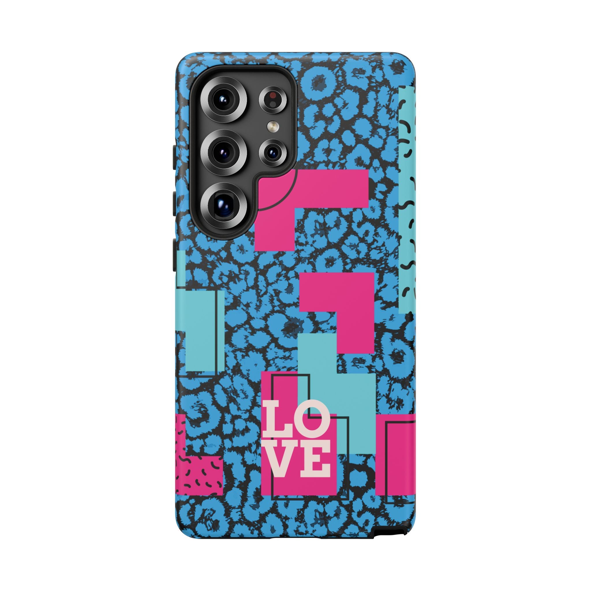 LOVE Blue Leopard 80s Vibe Tough Case for iPhone, Galaxy, or Google Pixel