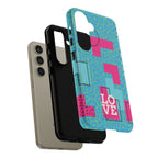 LOVE Aqua Blue Leopard RG Tough Phone Case iPhone, Galaxy, or Google Pixel