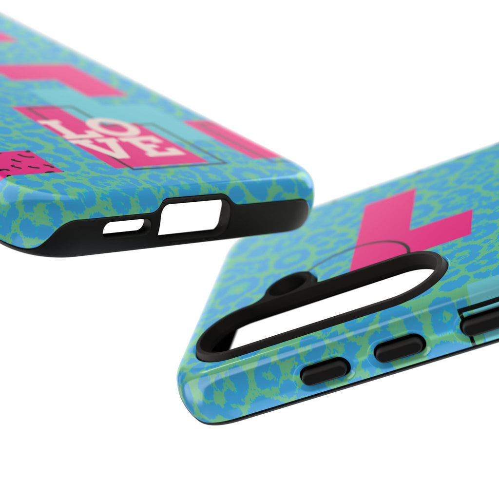 LOVE Aqua Blue Leopard RG Tough Phone Case iPhone, Galaxy, or Google Pixel
