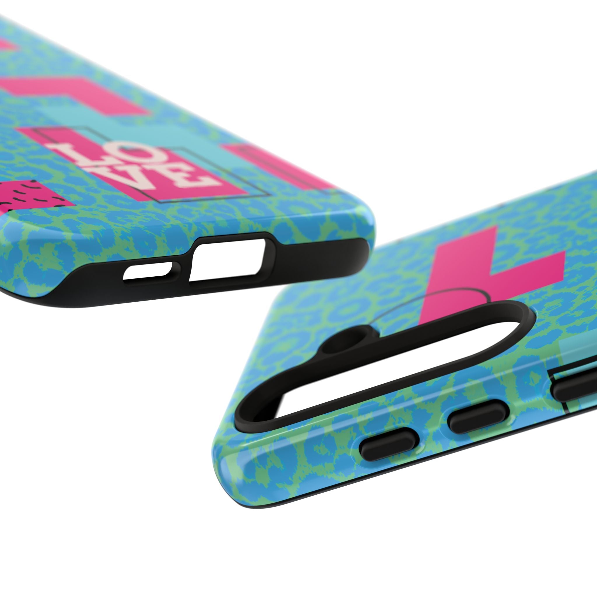 LOVE Aqua Blue Leopard RG Tough Phone Case iPhone, Galaxy, or Google Pixel