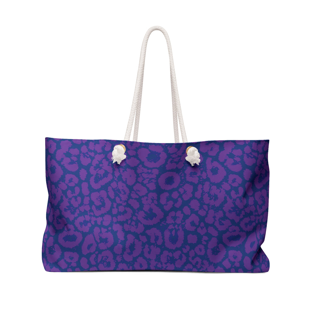 Purple Blue Leopard Eco Friendly Weekender Bag, Travel Tote, Beach Bag