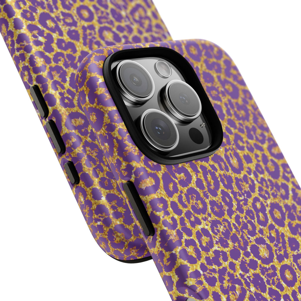 Purple Gold Leopard Tough Phone Case for iPhone, Galaxy, or Google Pixel