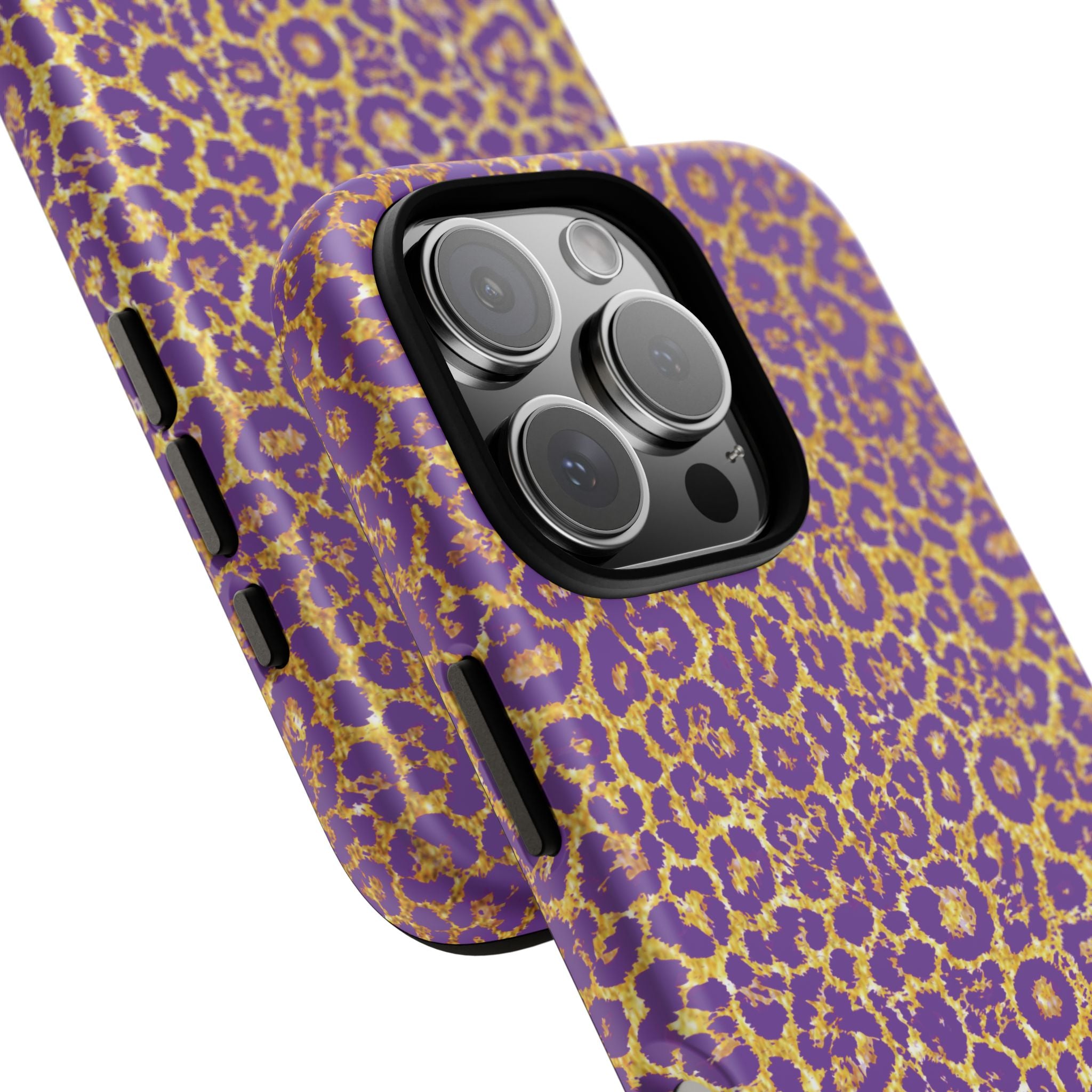 Purple Gold Leopard Tough Phone Case for iPhone, Galaxy, or Google Pixel
