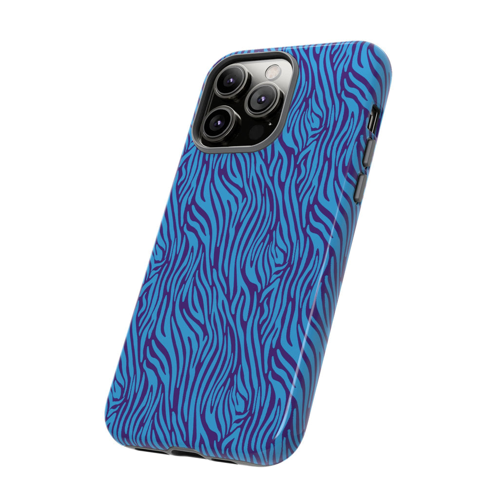 Zebra Print Blue and Purple Tough Case for iPhone, Galaxy or Google Pixel
