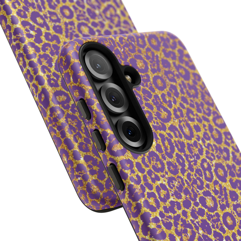 Purple Gold Leopard Tough Phone Case for iPhone, Galaxy, or Google Pixel