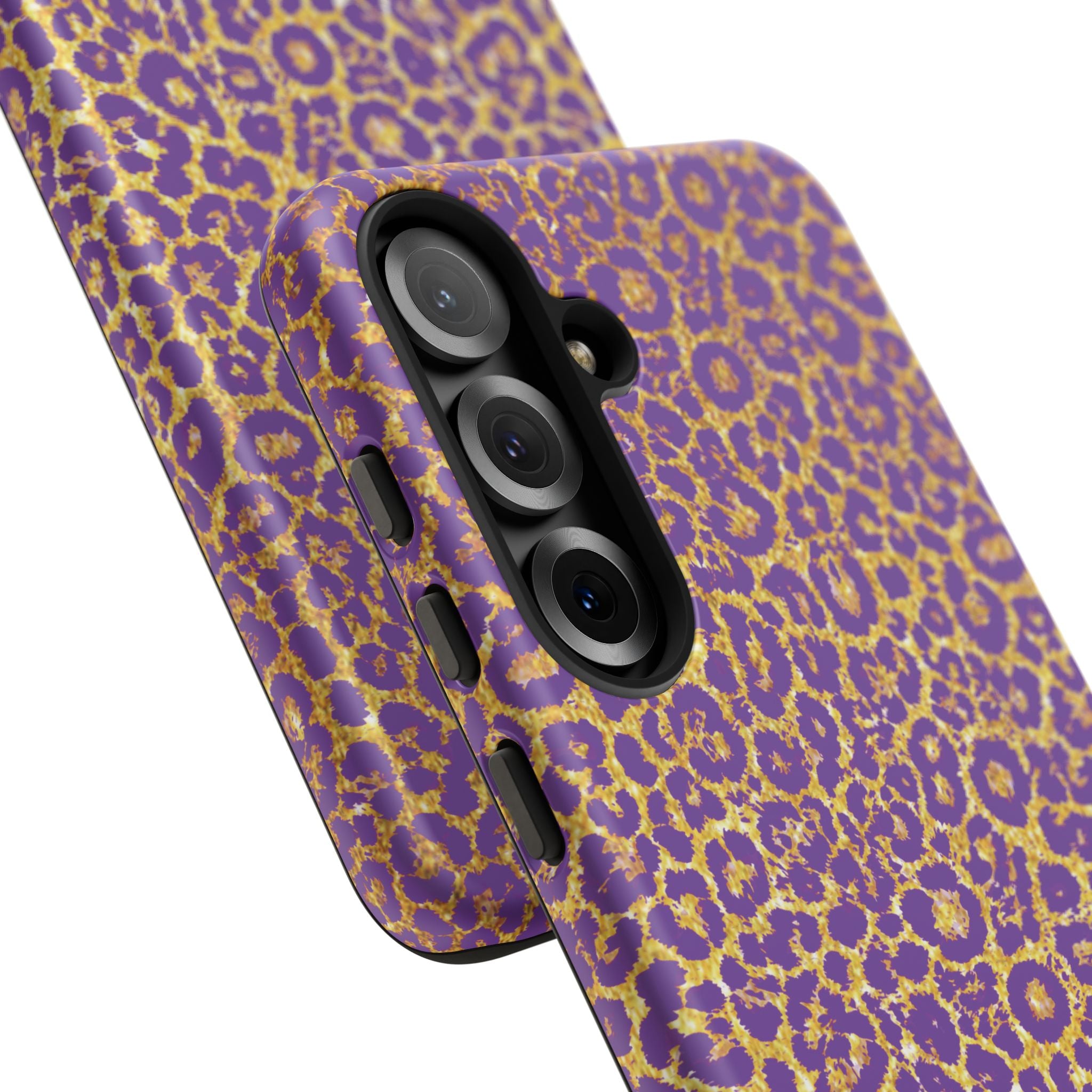 Purple Gold Leopard Tough Phone Case for iPhone, Galaxy, or Google Pixel