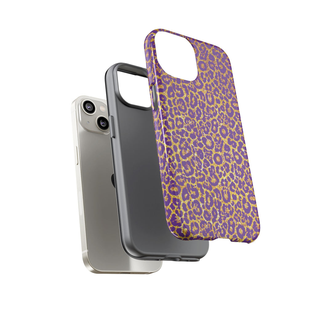 Purple Gold Leopard Tough Phone Case for iPhone, Galaxy, or Google Pixel