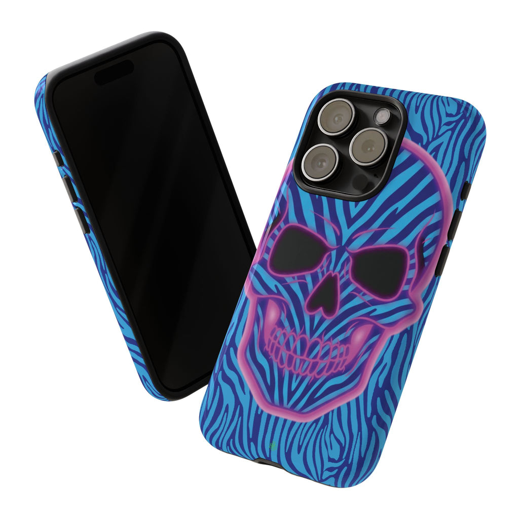 Neon Zebra Skull Tough Phone Case for iPhone, Galaxy, or Google Pixel