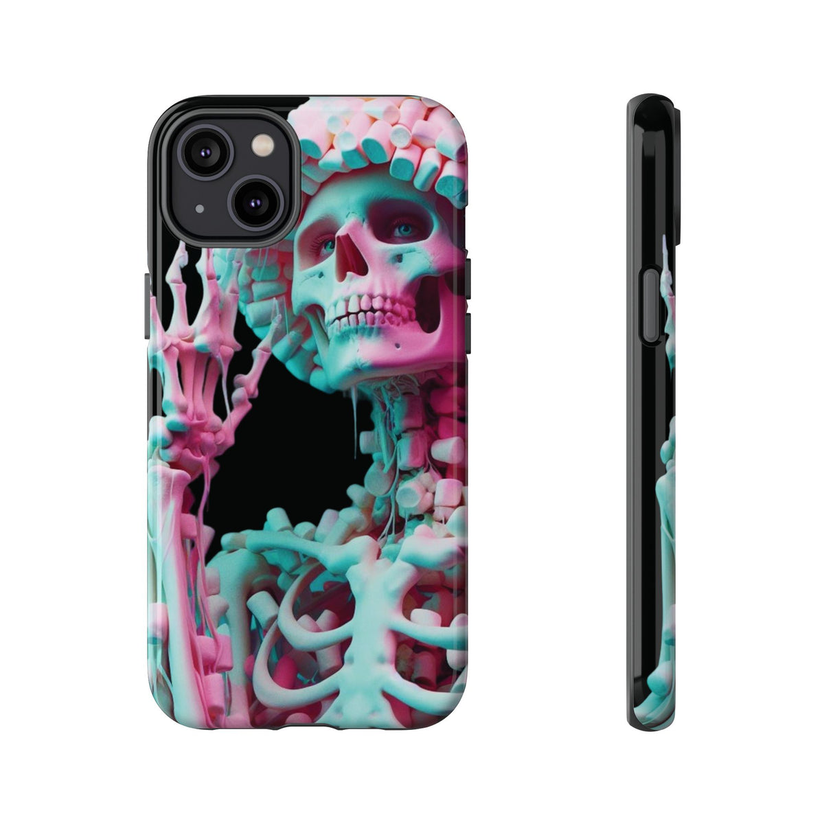 Neon Pink Skeleton (Black) Tough Phone Case for iPhone, Galaxy, or Google Pixel