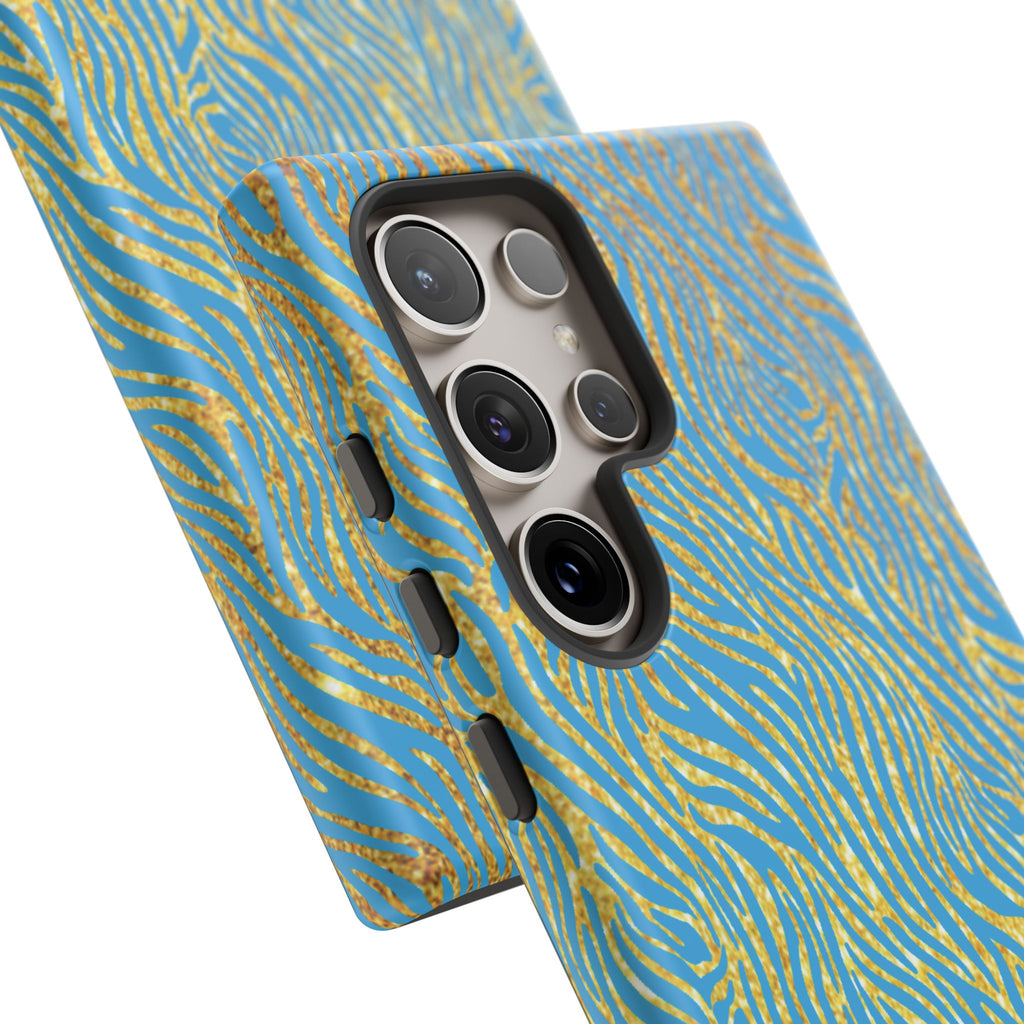 Blue Gold Zebra Tough Case for iPhone, Galaxy, or Google Pixel