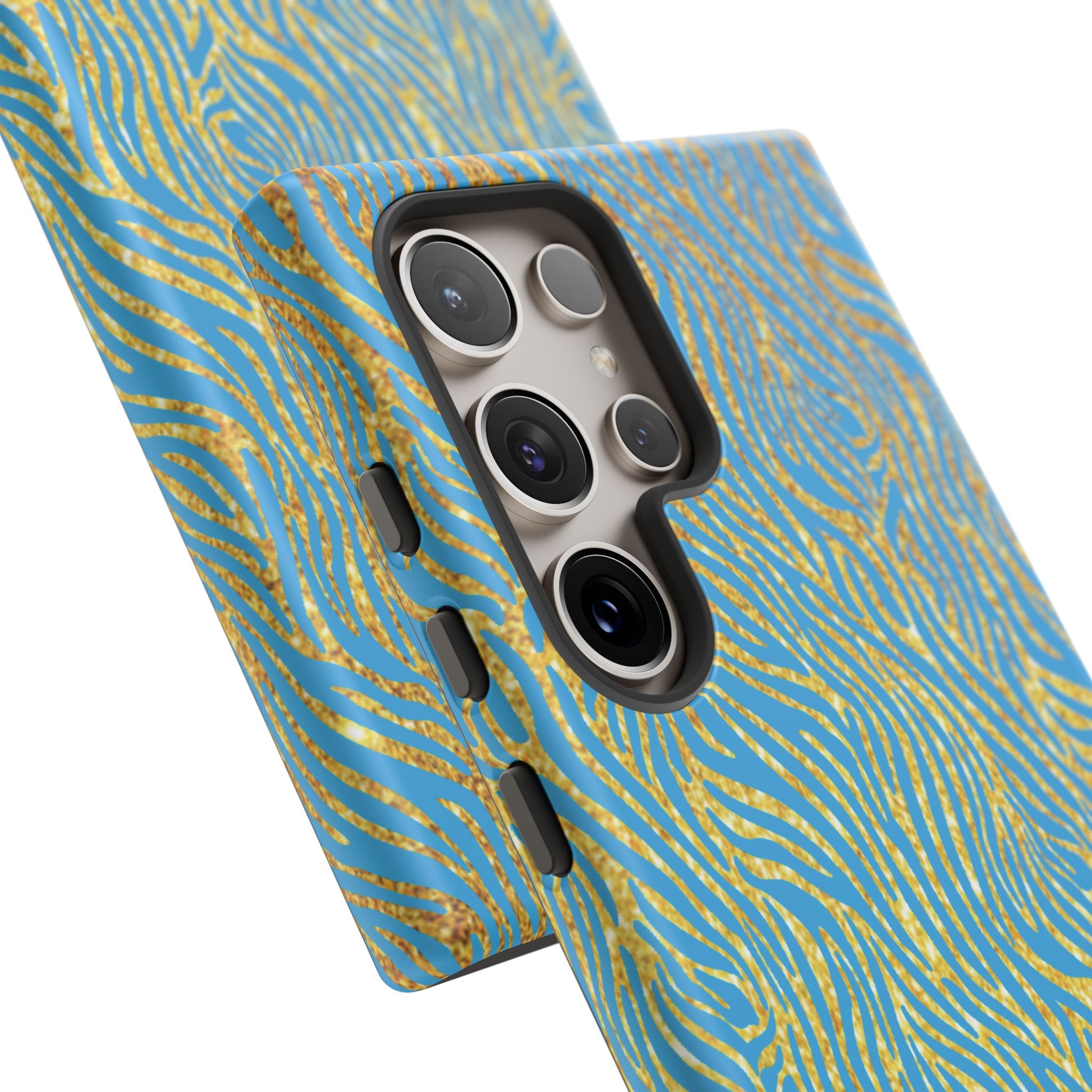 Blue Gold Zebra Tough Case for iPhone, Galaxy, or Google Pixel