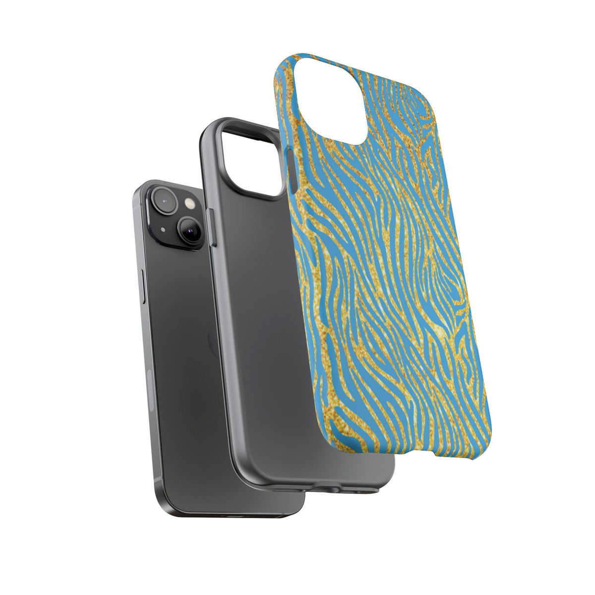 Blue Gold Zebra Tough Case for iPhone, Galaxy, or Google Pixel
