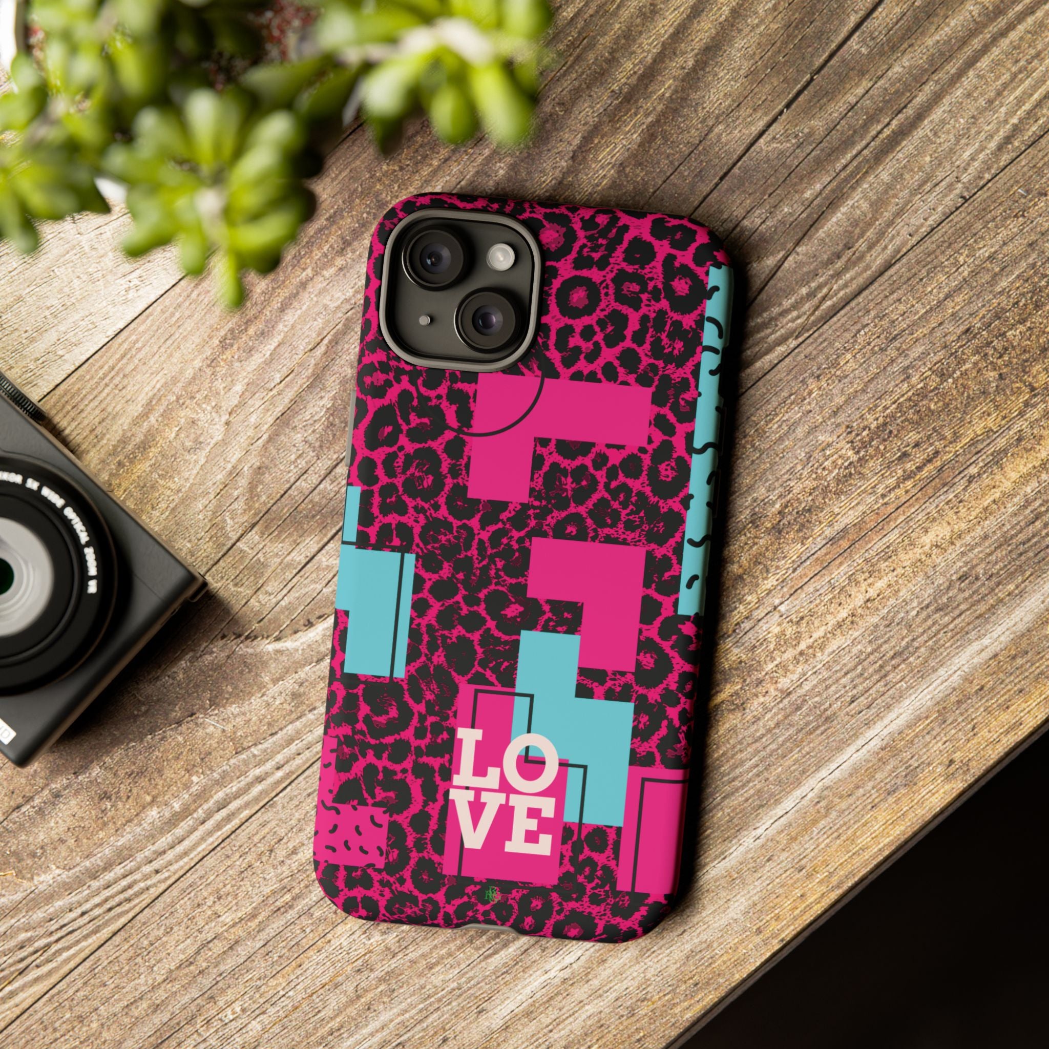 Pink Love Retro Blocks Leopard RG Tough Phone Case for iPhone, Galaxy, or Google Pixel