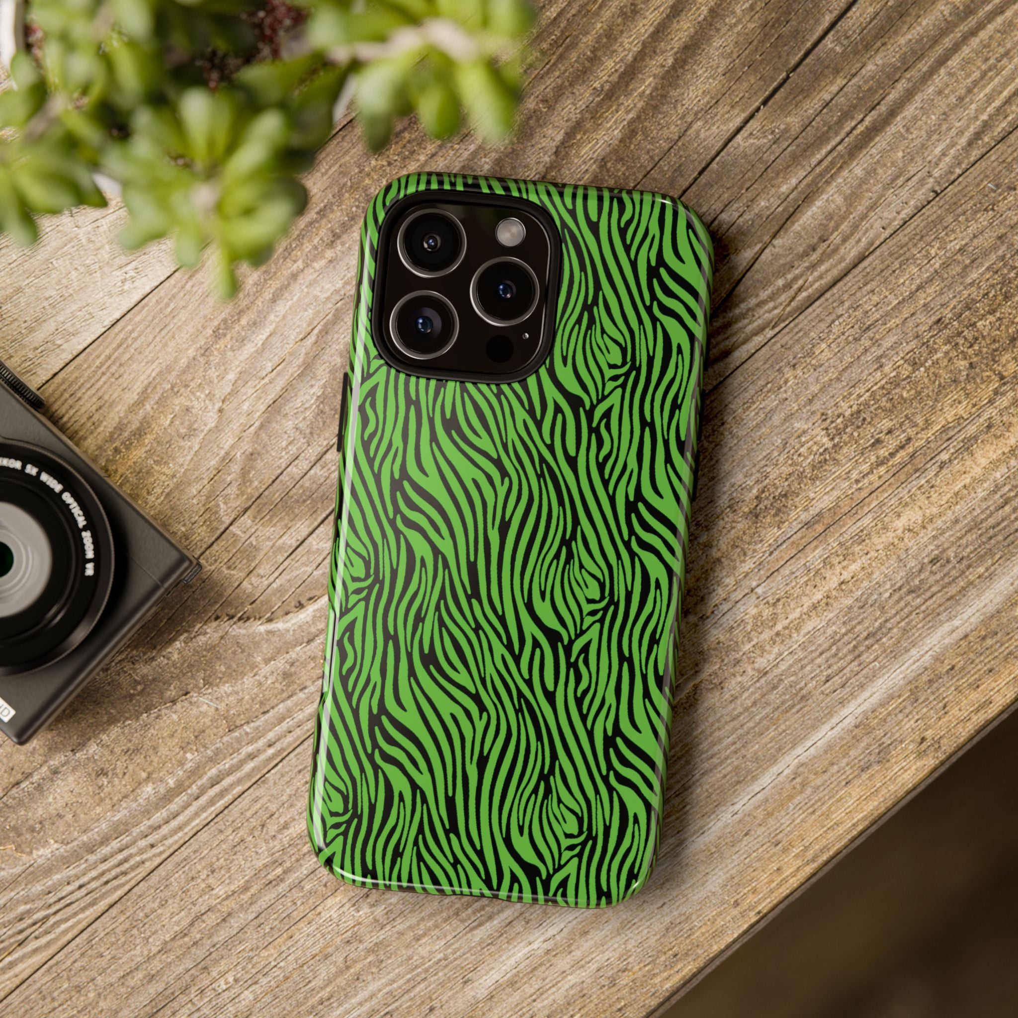 Neon Green Zebra Tough Phone Case iPhone, Galaxy, or Google Pixel