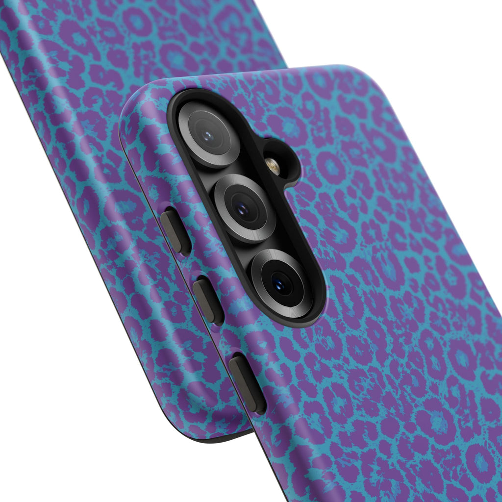 Leopard Printed Purple Blue Tough Phone Case for iPhone, Galaxy, or Google Pixel