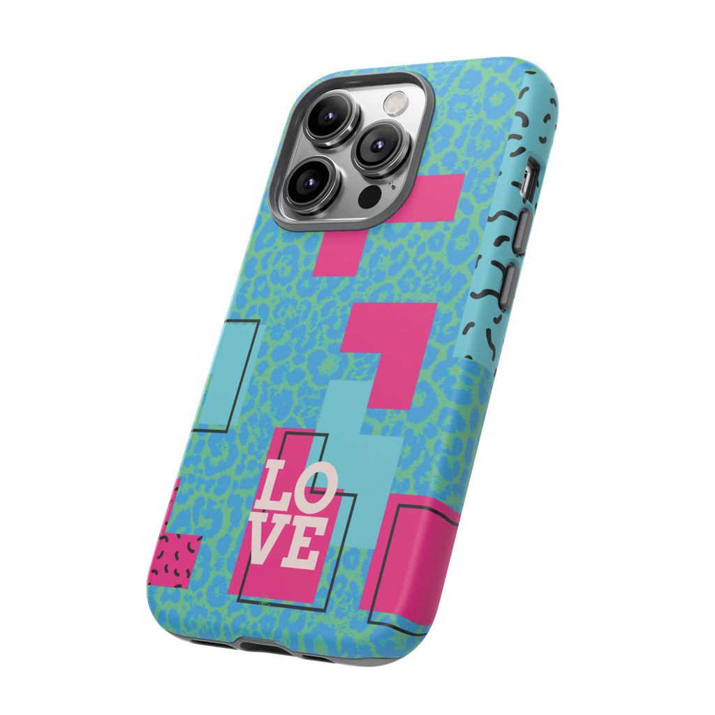 LOVE Aqua Blue Leopard RG Tough Phone Case iPhone, Galaxy, or Google Pixel