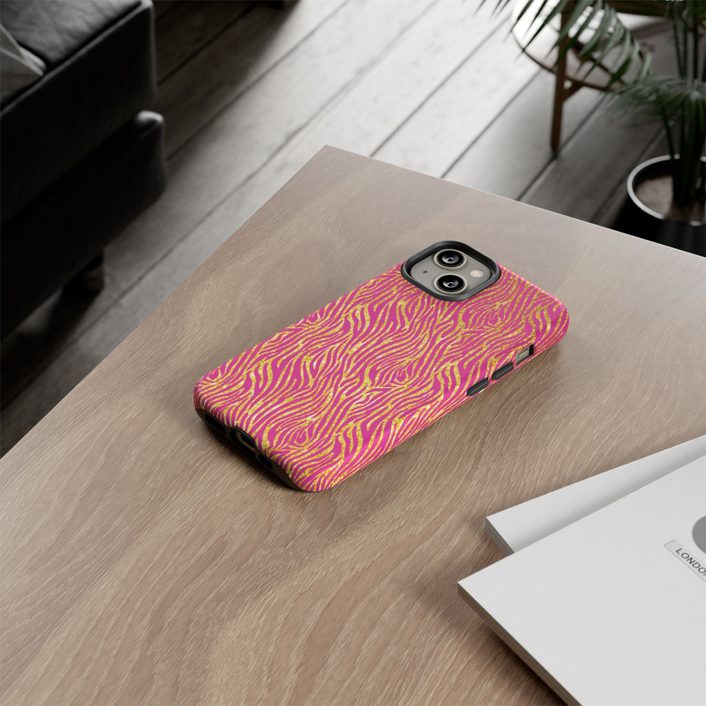 Pink Gold Zebra Print Tough Case for iPhone, Galaxy, or Google Pixel