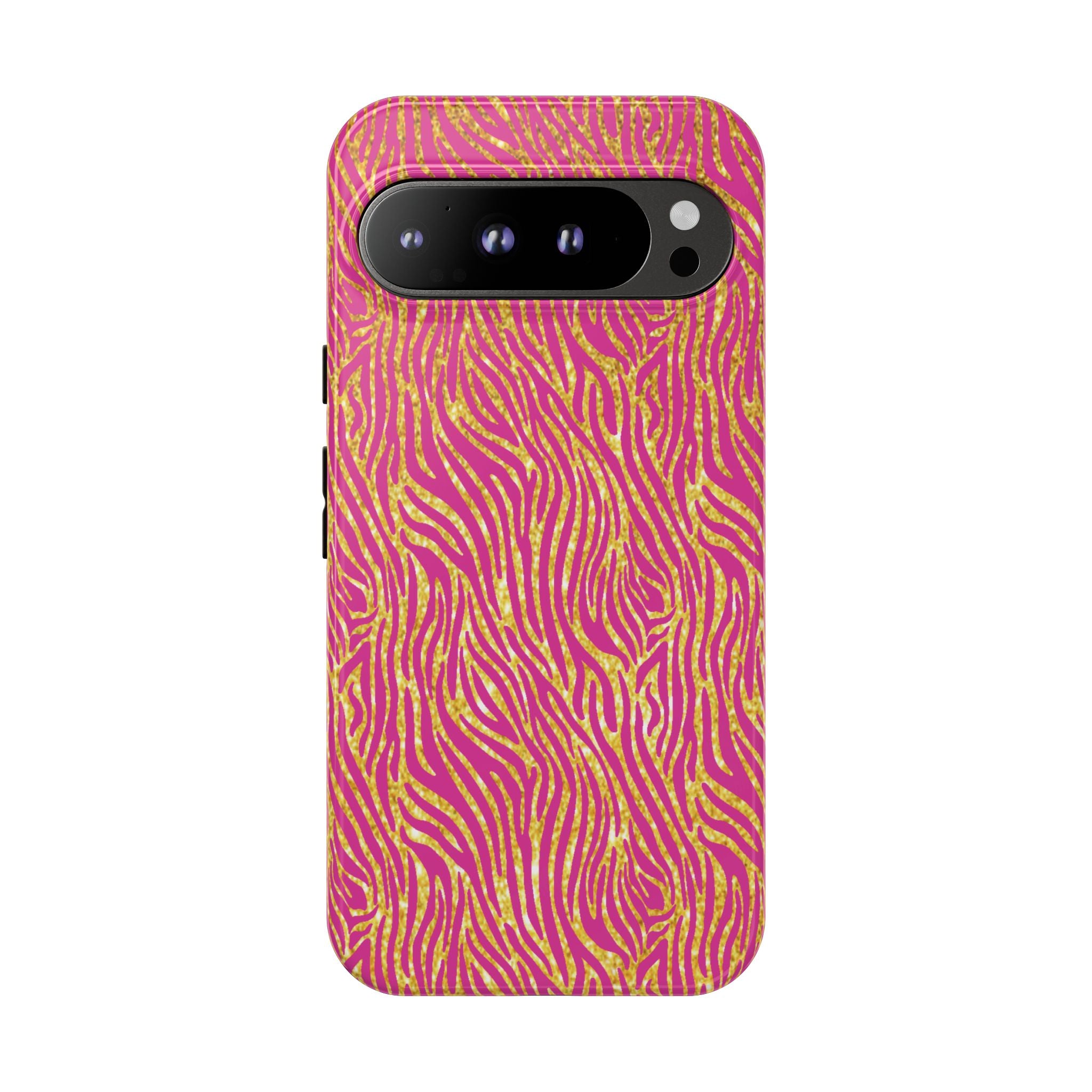 Pink Gold Zebra Print Tough Case for iPhone, Galaxy, or Google Pixel