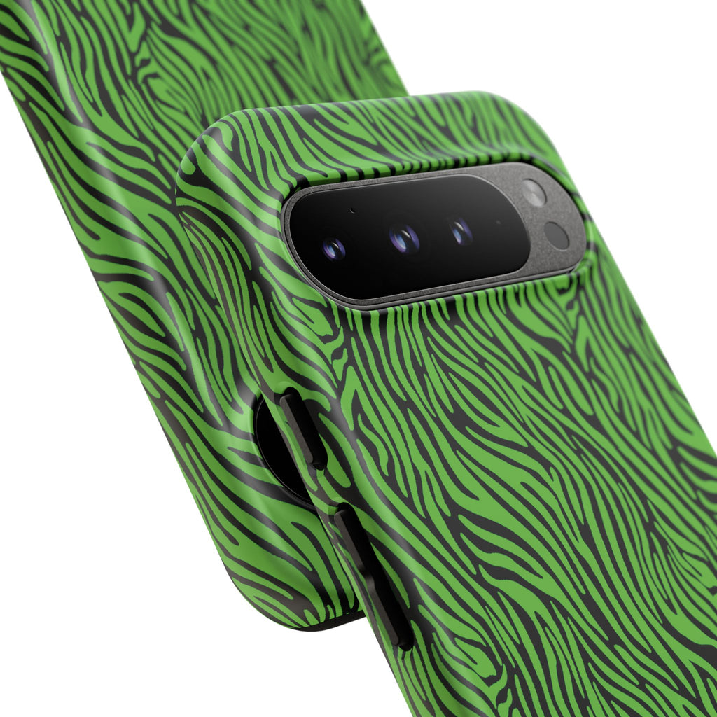 Neon Green Zebra Tough Phone Case iPhone, Galaxy, or Google Pixel