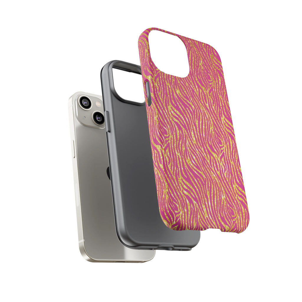 Pink Gold Zebra Print Tough Case for iPhone, Galaxy, or Google Pixel