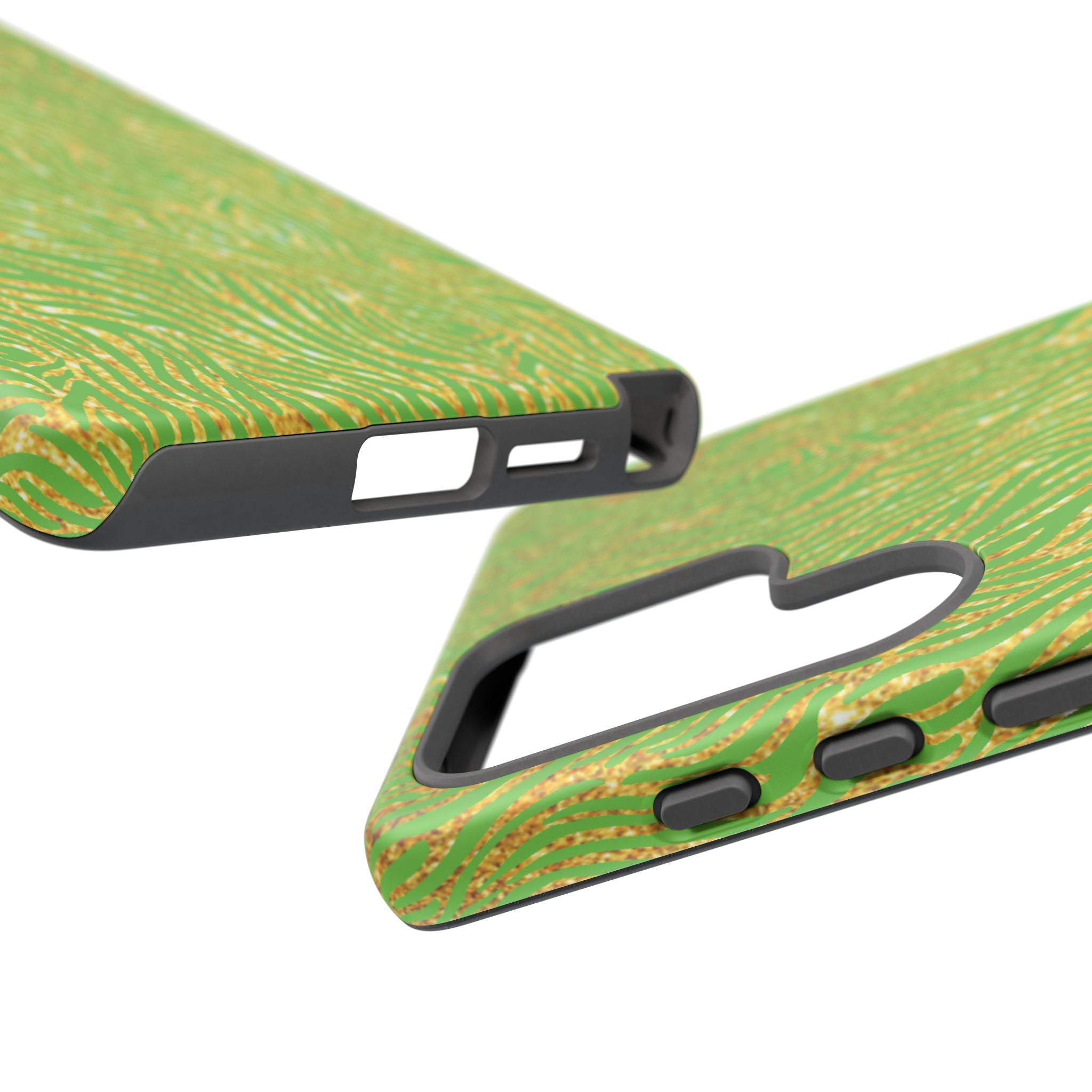 Neon Green Gold Zebra Tough Phone Case for iPhone, Galaxy, or Google Pixel