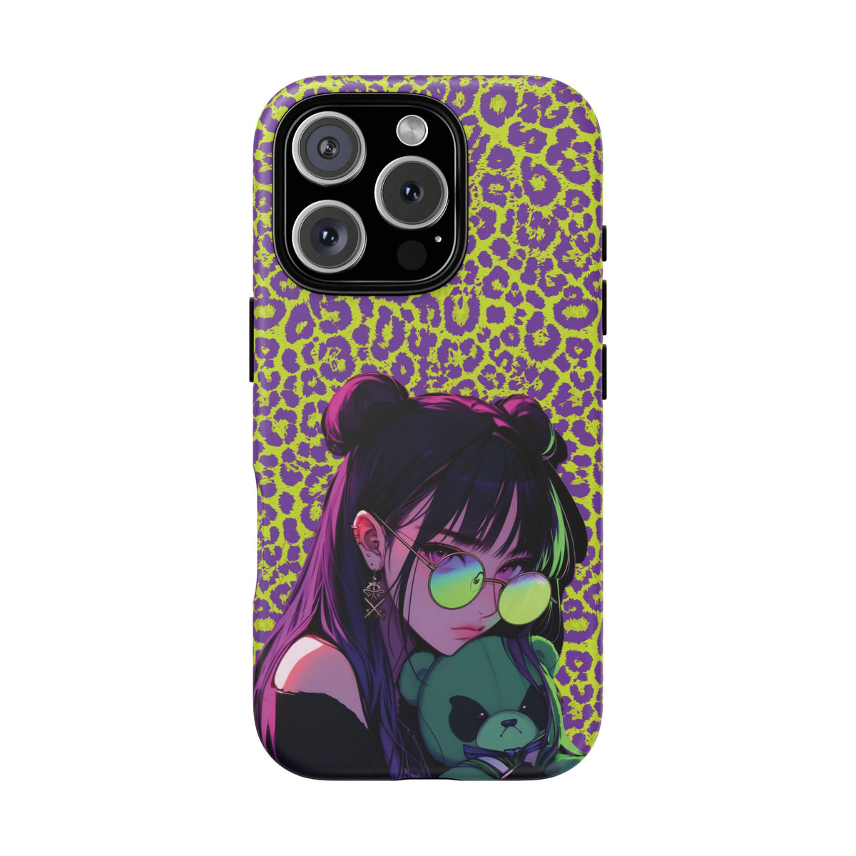 Purple Neon Lime Leopard Kz Tough Case for iPhone, Galaxy, or Google Pixel