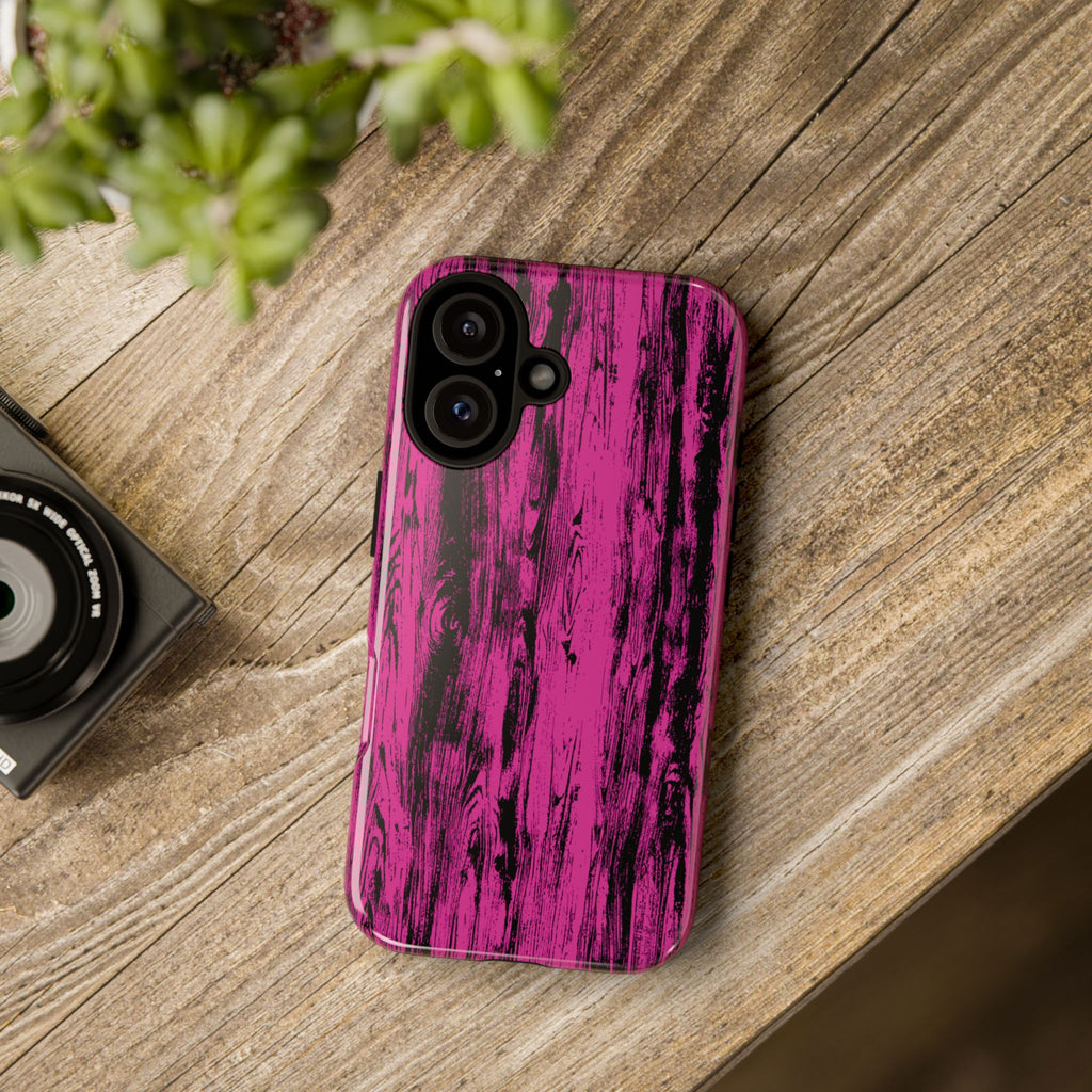 Hot Pink wood print Design Tough Phone Case for iPhone, Galaxy, or Google Pixel