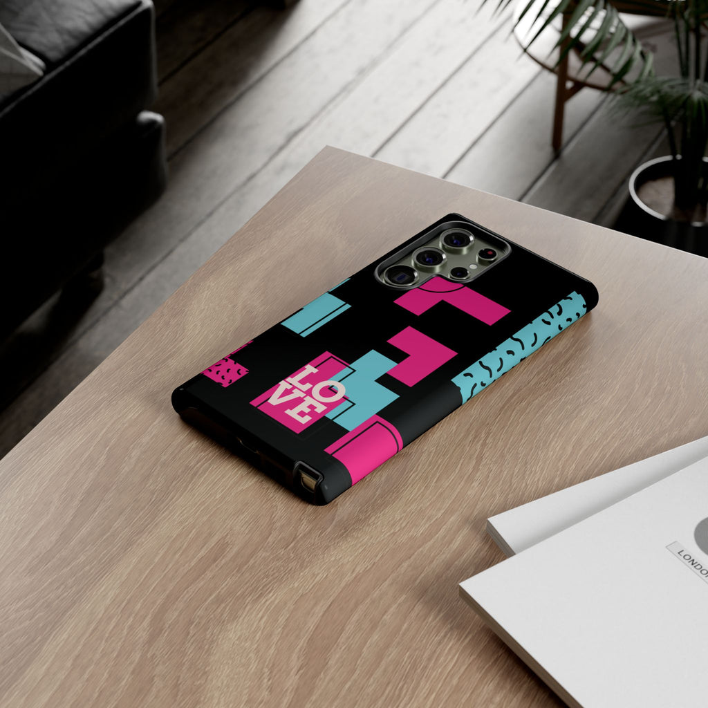 Retro Blocks LOVE Tough Case for iPhone, Galaxy or Google Pixel