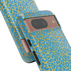 Blue Gold Leopard Tough Phone Case for iPhone, Galaxy, or Google Pixel