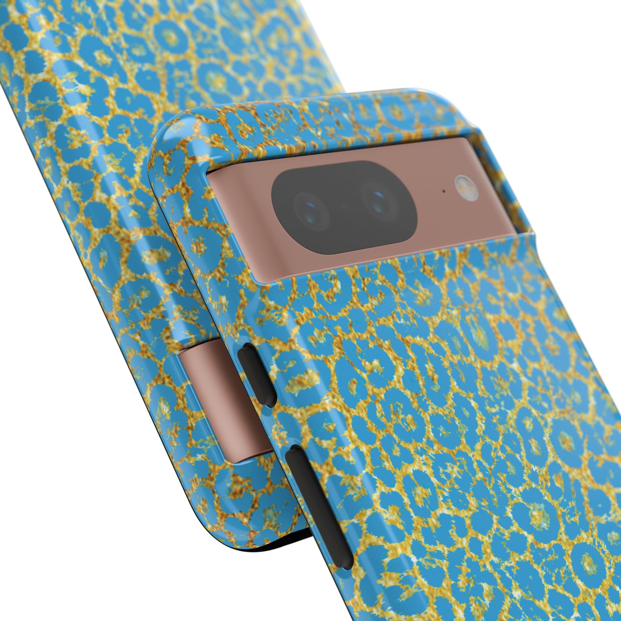 Blue Gold Leopard Tough Phone Case for iPhone, Galaxy, or Google Pixel