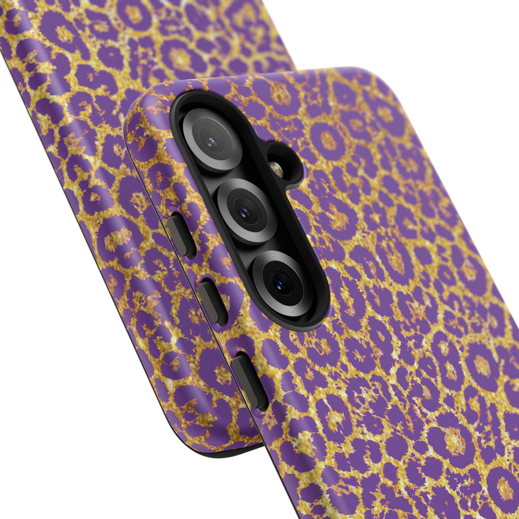 Purple Gold Leopard Tough Phone Case for iPhone, Galaxy, or Google Pixel